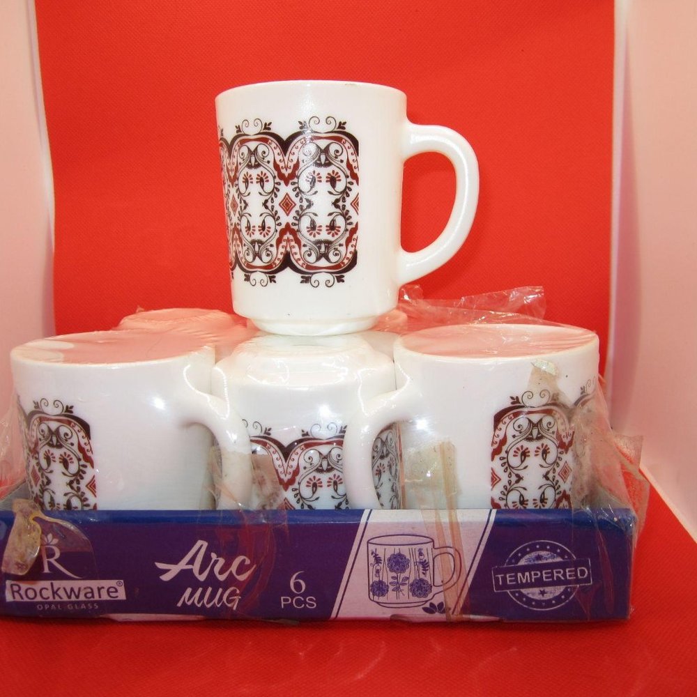 Milk Glass Vintage Opal glass mugs Set6